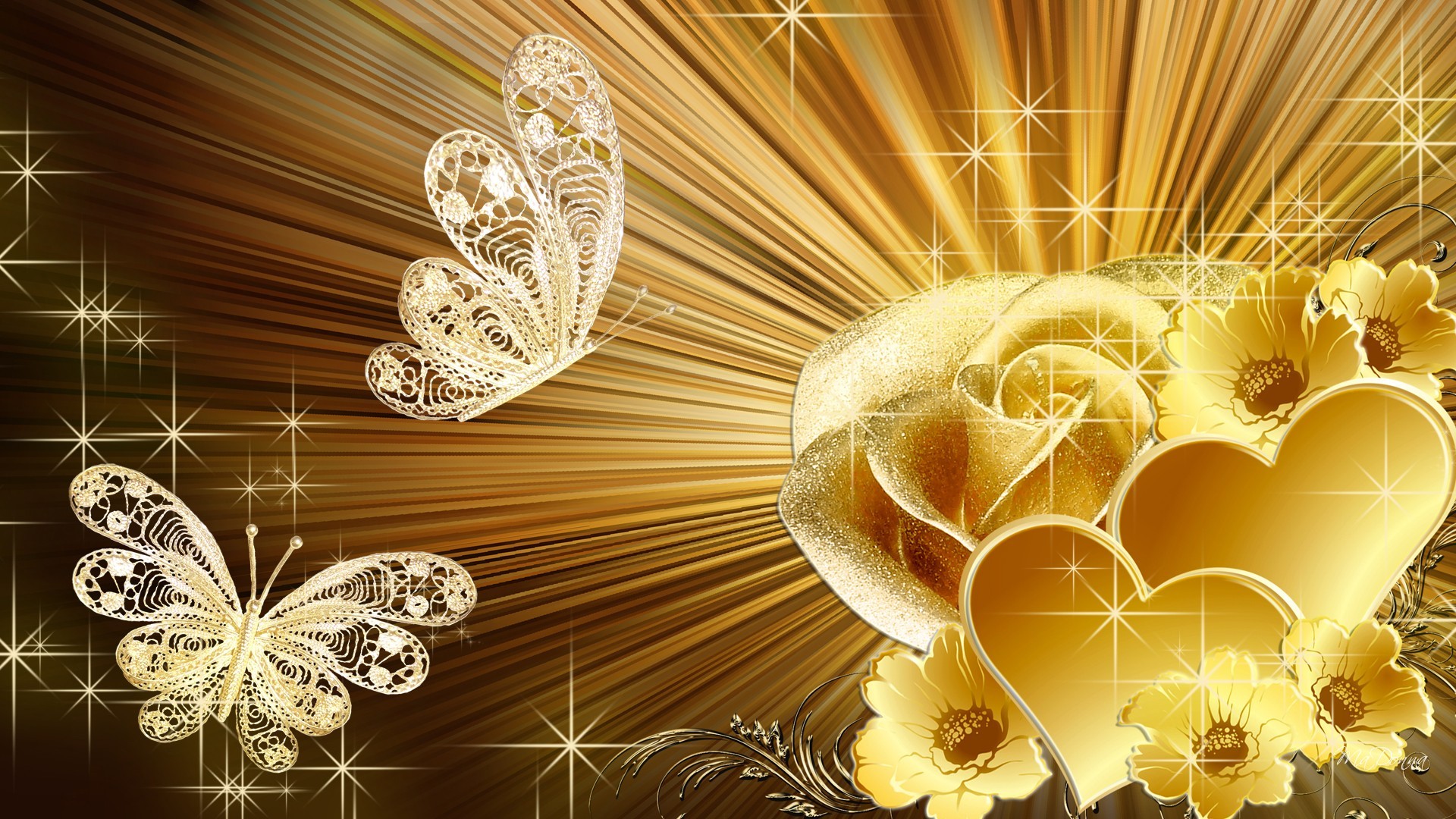 Gold Roses On A Red Background With Flying Around The Butterfly, Space,  Abstract, Il Background Image And Wallpaper for Free Download