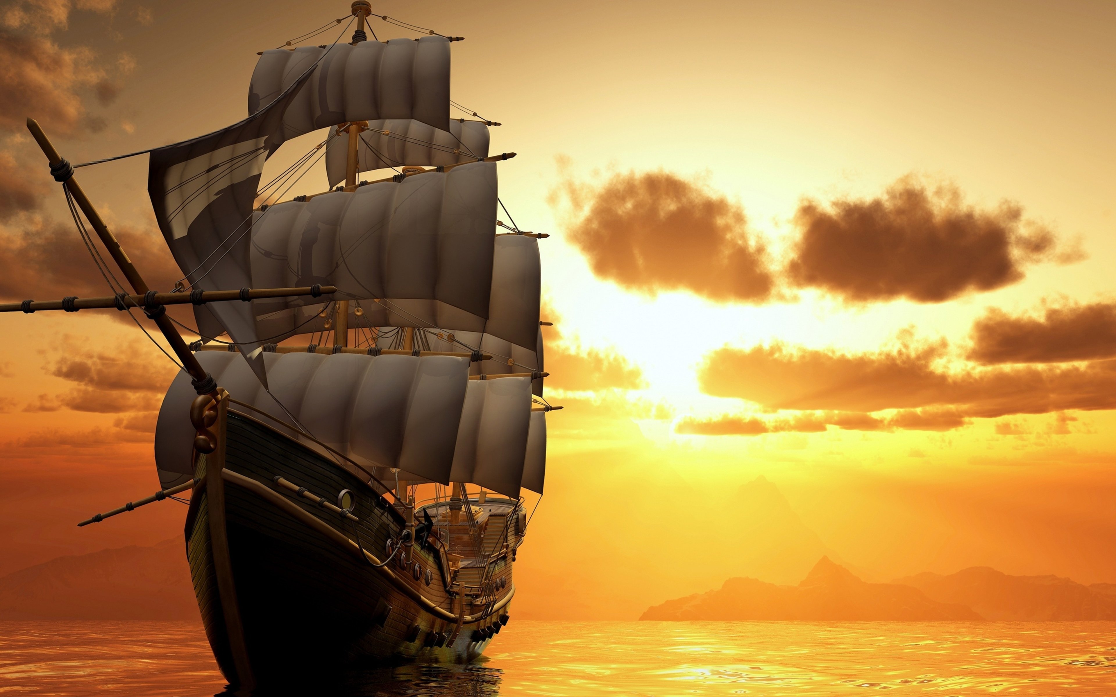 Sunset Ship Background Wallpaper 