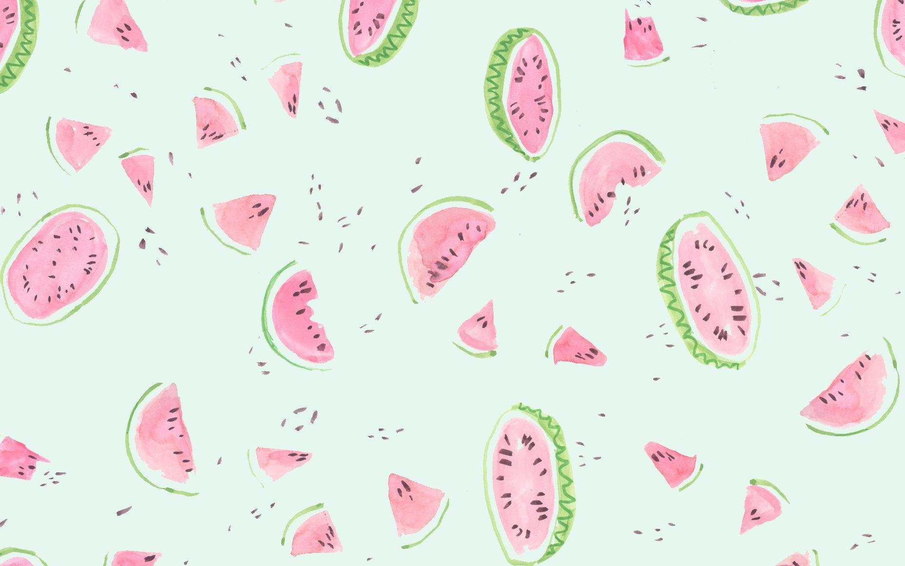 Watercolor Watermelon and Summer Fruits Wallpaper Mural • Wallmur®