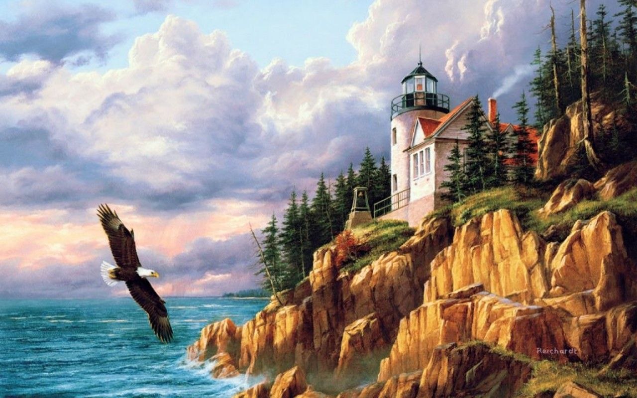 Bass Harbor Lighthouse Island Desktop Wallpaper 