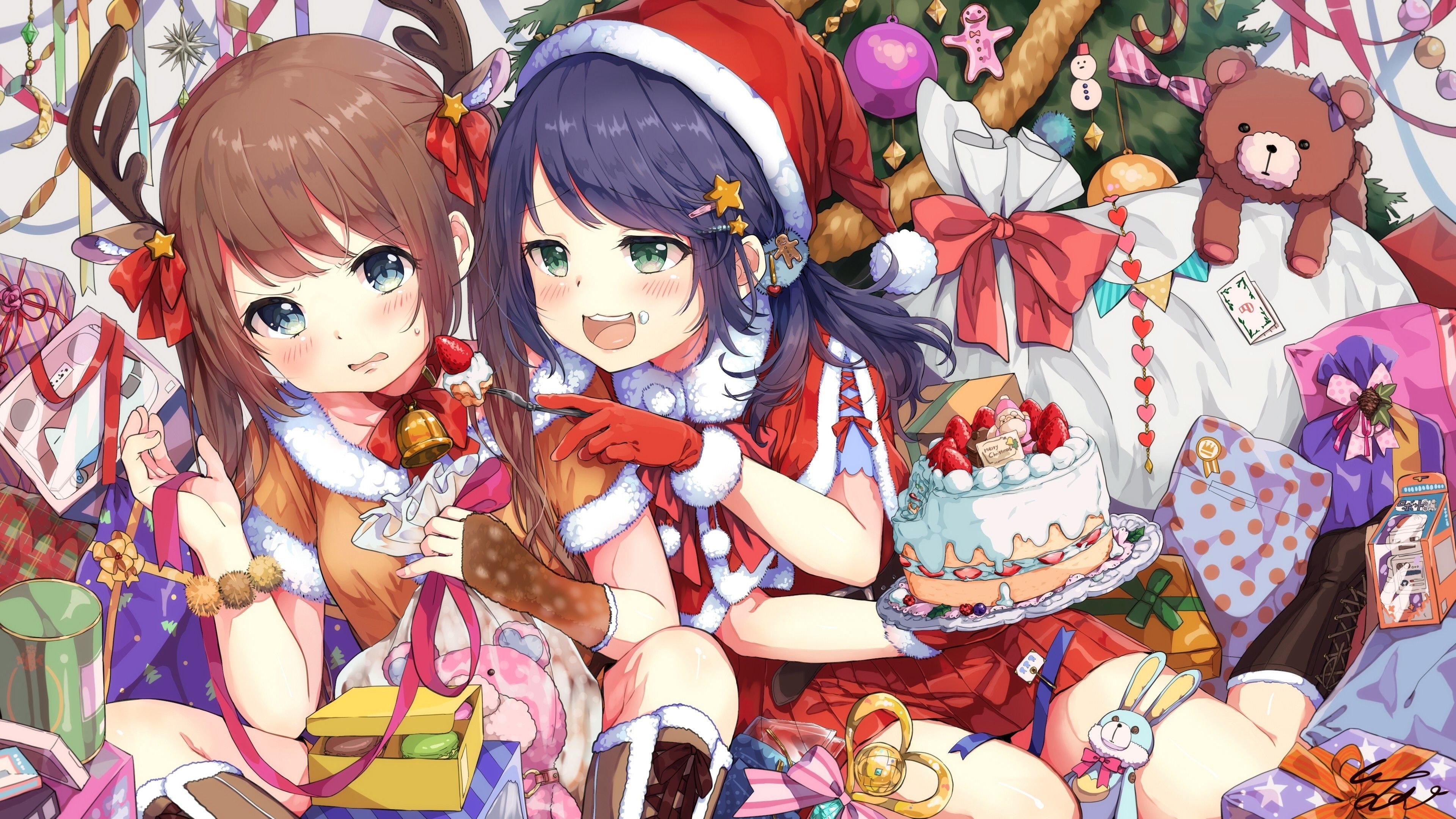 Anime Anime Girls Original Characters Two Women Artwork Digital Art Christmas  Christmas Clothes Chri Wallpaper - Resolution:1920x1080 - ID:1365984 -  wallha.com
