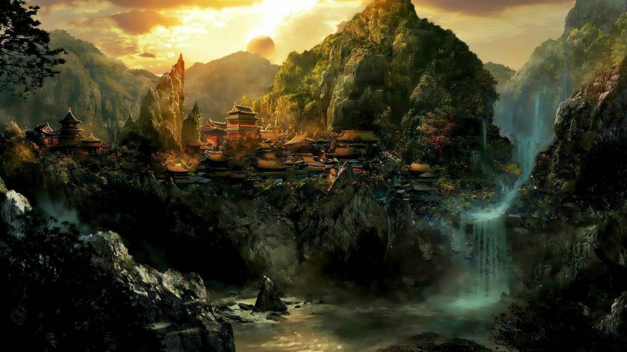 Fantasy Landscape Dark Background Wallpaper 