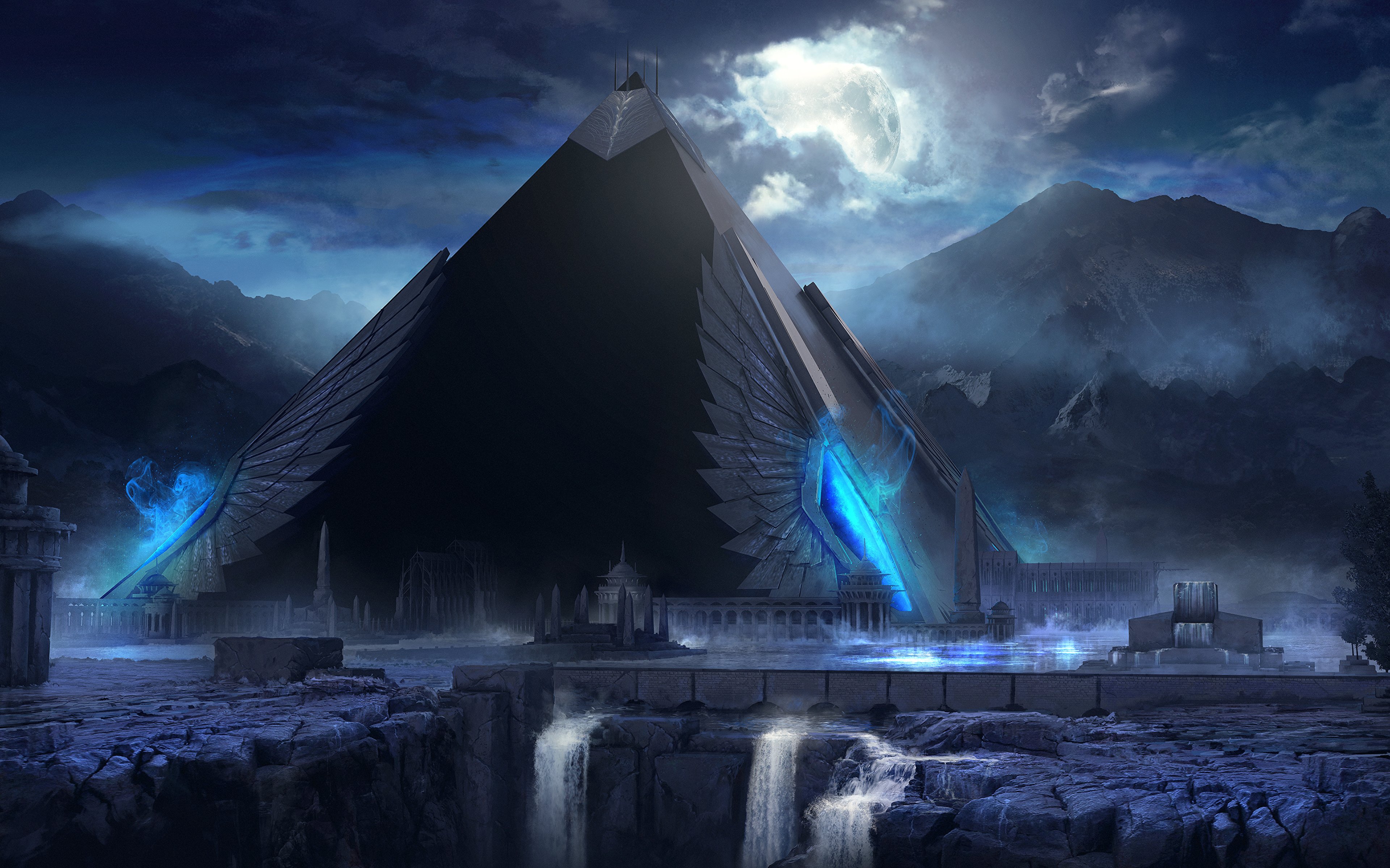 Fantasy Pyramid Dark Background Wallpaper 
