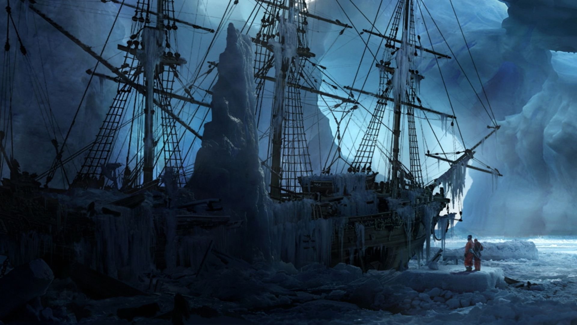 Fantasy Ship Dark Desktop Wallpaper 