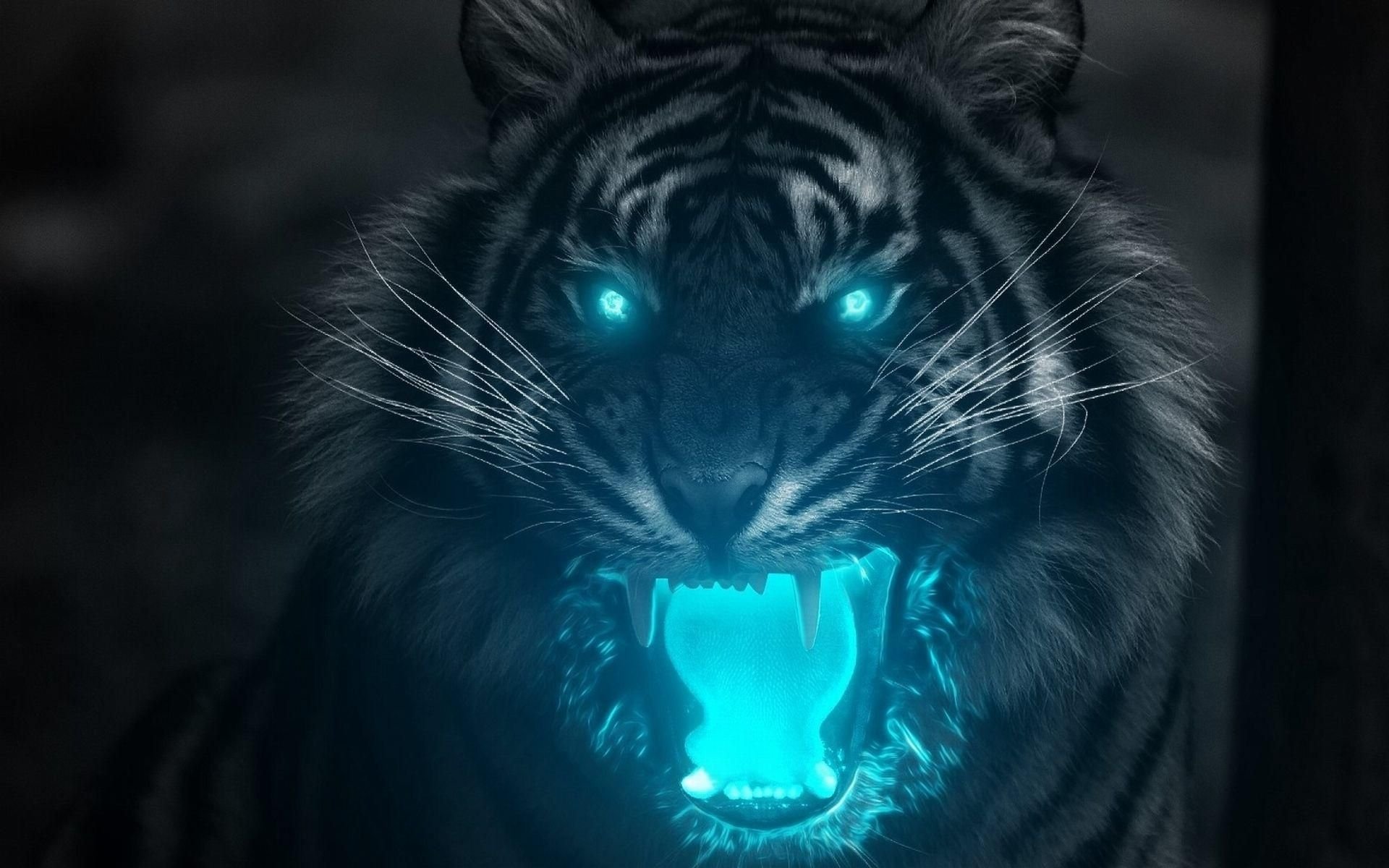 Fantasy Tiger Dark Desktop Wallpaper 