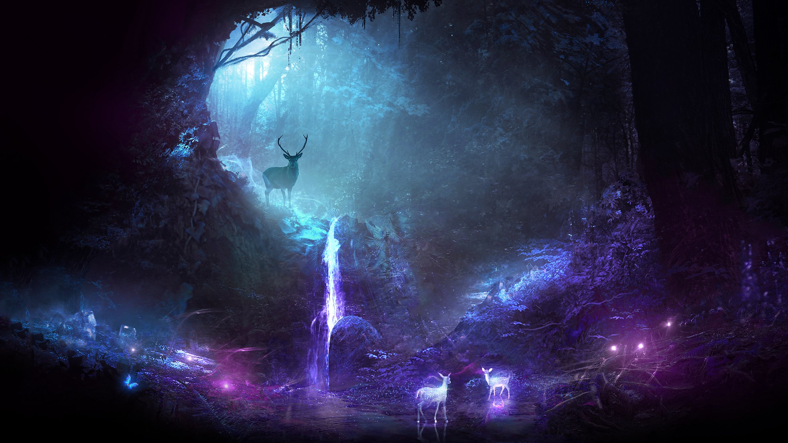 Fantasy Waterfall Dark Background Wallpaper 