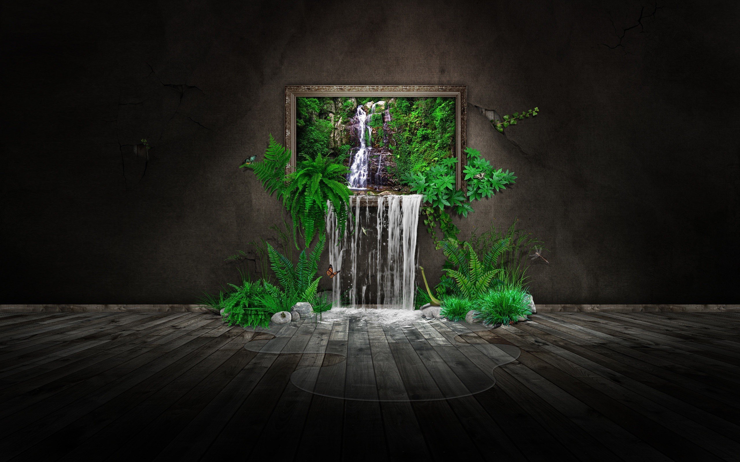 Fantasy Waterfall Dark HD Desktop Wallpaper 