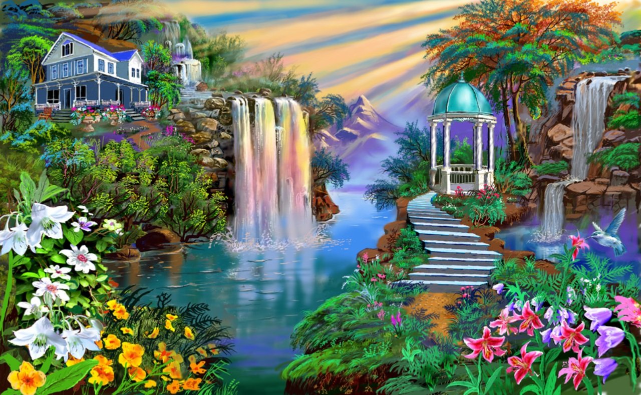 Fantasy Waterfall HD Desktop Wallpaper 