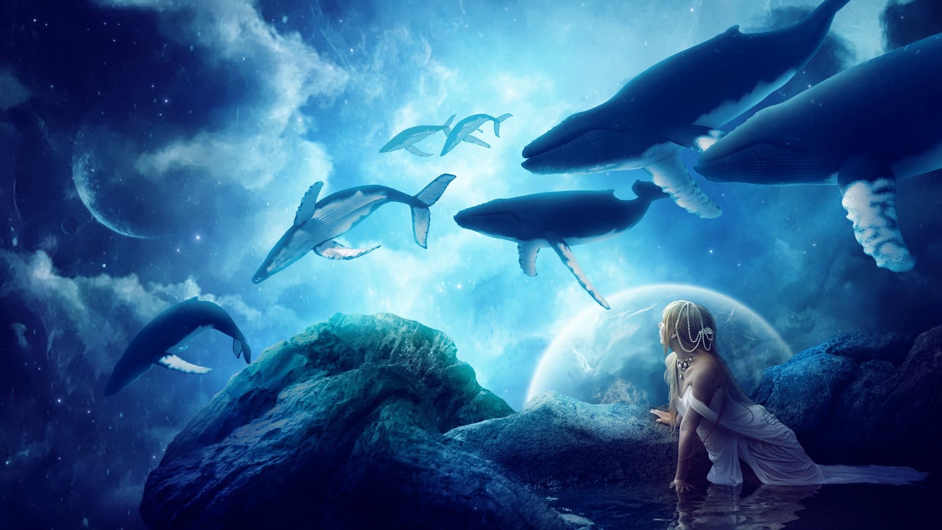 Fantasy Whale Dark HD Desktop Wallpaper 