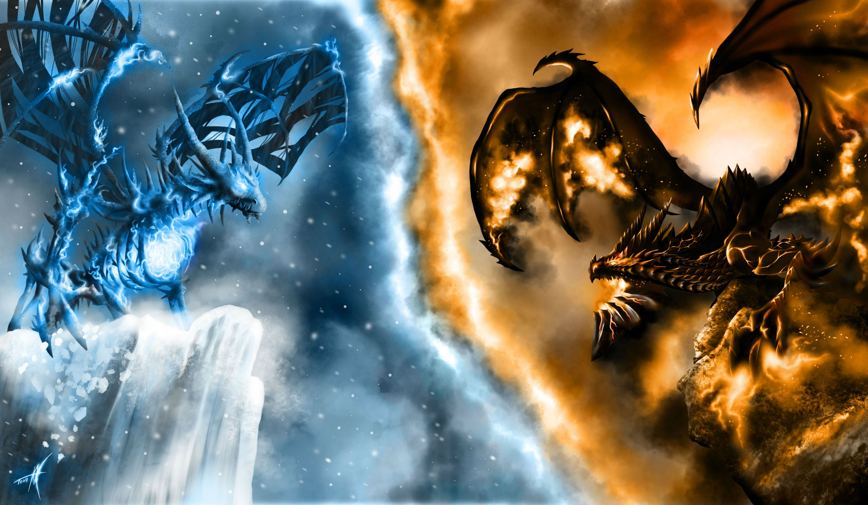 Ice Fire Dragon High Definition Wallpaper 