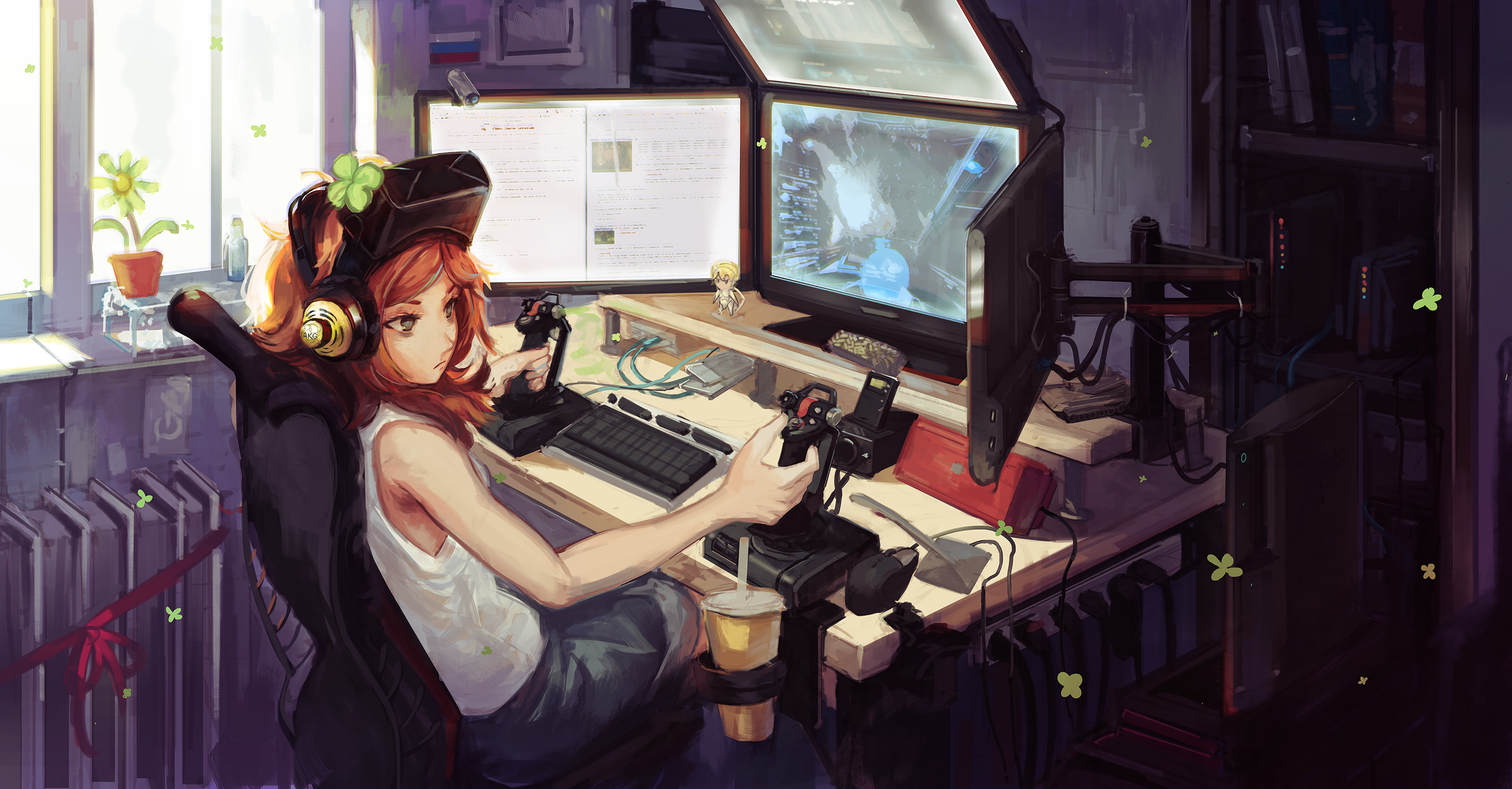Anime Gamer Girl HD Background Wallpaper 