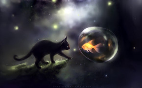 Fantasy Cat Dark Desktop Wallpaper 111183