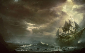 Fantasy Ship Dark HD Desktop Wallpaper 111888