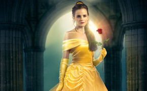 Emma Watson As Belle In Beauty And The Beast Holding Rose Wallpaper 11504