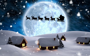 Santa With Sleigh And Reindeer Vector Wallpaper 11693