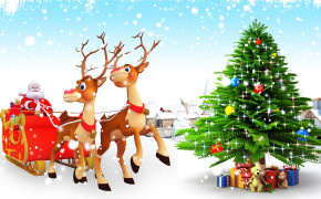 Santa Claus With Reindeer And Christmas Tree Vector Wallpaper 11691