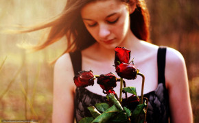 Girl With Rose Background Wallpaper 20870