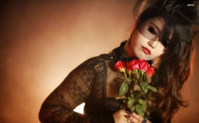 Girl With Rose HD Background Wallpaper 20874