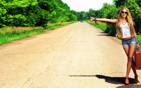Alone Girl on Road Background Wallpapers 21329