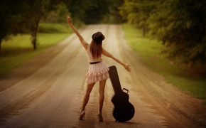 Alone Girl on Road HD Background Wallpaper 21332