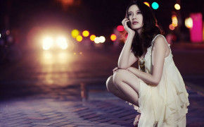 Girl on Road In Night Desktop Wallpaper 21858