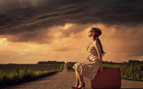 Alone Girl on Road Background Wallpaper 21328