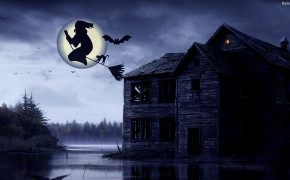 Halloween Witch Bat Moon Wallpaper 33973