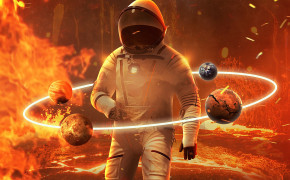Astronaut Rounding the Fire Planets Wallpaper 43064
