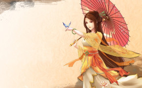 Anime Girl Umbrella Kimono Japanese Wallpaper 00347