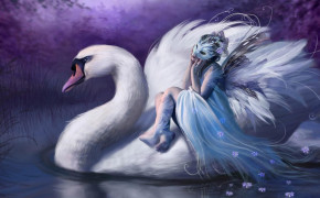 Fairy Sitting On Swan Wallpaper 00424