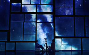 Telescope Night Anime Couple Watching Through Window Wallpaper 00496