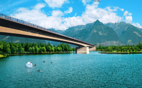 Beautiful Water Landscape Bridge Mountains Background Wallpaper 53473