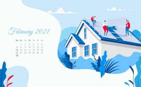 February 2021 Calendar Vector House Wallpaper 72231
