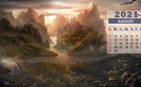 August 2021 Calendar Fantasy Mountains Wallpaper 72182