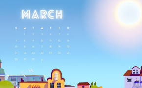 March 2021 Calendar House Sunrise Wallpaper 72289