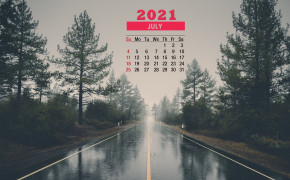 July 2021 Calendar Wet Empty Road Wallpaper 72263