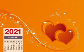 February 2021 Calendar Orange Heart Wallpaper 72222