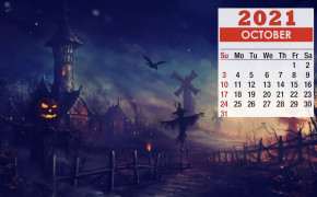 October 2021 Calendar Halloween City Wallpaper 72327