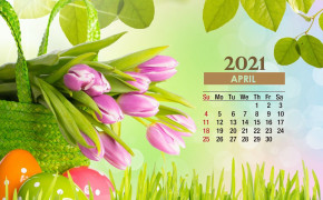 April 2021 Calendar Easter Bucket Tulips Wallpaper 72166