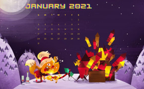 January 2021 Calendar Cartoon Rocket Wallpaper 72234