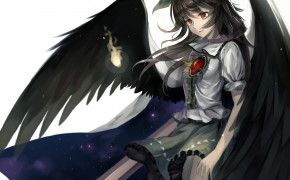 Anime Girl Black Wings Desktop Wallpaper 84948