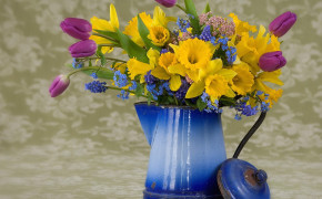 Bucket Flowers In Jug Free Spring Wallpaper 00899